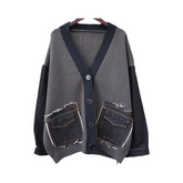 Denim Patch Pockets Loose Cardigan