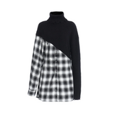 Plaid Spliced Knitted Shirt Dress
