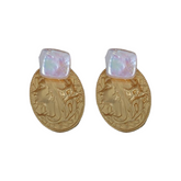 Embossed Coin Pearl Earrings