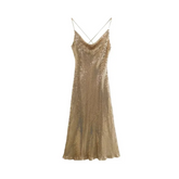 Gold Sequins Midi Party Dress