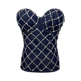 Rhinestones Lattice Corset Tank Top