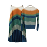 Multicolor Pleated Top+Skirt Set