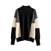 Tri-Color Mock Neck Knit Sweater