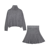 Rollneck Sweater+Mini Skirt Knitted Set
