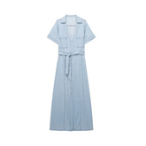 Wing Collar Denim Belted Dress
