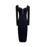 Pre Order: Bejeweled Collar Trim Mid-Calf Dress