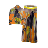 Stand Collar Top+Pleated Skirt Set