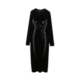 Rhinestones Body Silhouette Midi Dress