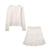 Pearly Sweater+Mini Skirt Knitted Set