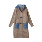 Denim Hood Pockets Knitted Coat