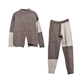 Two-Tone Slit Sweater+Pants Knitted Set