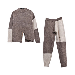Two-Tone Slit Sweater+Pants Knitted Set