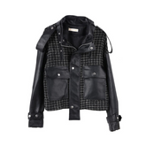 Plaid Spliced Vegan Leather Jacket