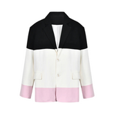 Tri-Color Notched Lapel Loose Blazer