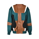 Spliced Vegan Leather Hidden Placket Jacket