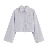 Pinstripes Cropped Cotton Shirt