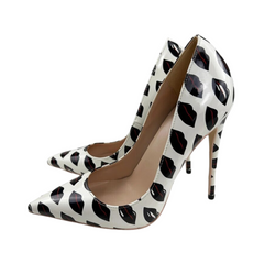Pre Order: Black Lips Printed Patent Pointed-Toe Shoes