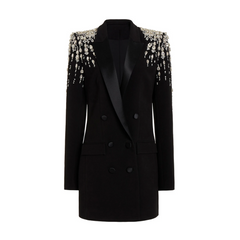 Pre Order: Beaded Rhinestones Double-Breasted Blazer