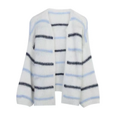 White Knitted Stripes V-Neck Long Sleeve Sweater