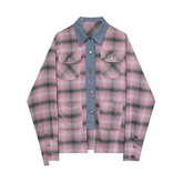 Pink Plaid Long Sleeve Loose V-Neck Top