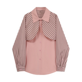 Pink Stripes Spliced Long Sleeves Top