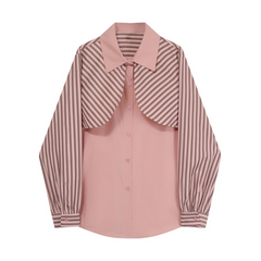 Pink Stripes Spliced Long Sleeves Top