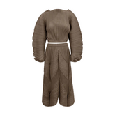 Brown Irregular Pleated Top and Pants Set