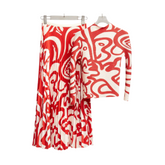 Pleated Stand Collar Top + Pleated Skirt Set