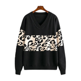Vintage Leopard Pullover Knitted V-Neck Sweater