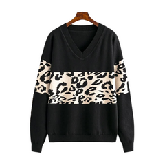 Vintage Leopard Pullover Knitted V-Neck Sweater
