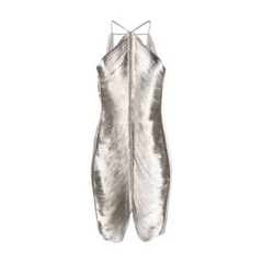 Metallic Fringe Neckline Sleeveless Backless Dress