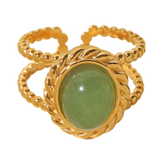 Vintage Gold-Plated Oval Rhinestone Adjustable Ring