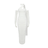 White Mesh Hanging Neck Ribbon Dress