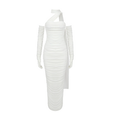 White Mesh Hanging Neck Ribbon Dress