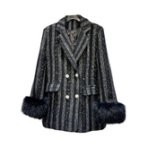 Pre Order: Black Stripes Tweed Blazer Jacket