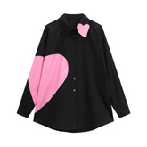 Pre Order: Black Pink-Heart Printed Loose Top