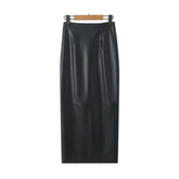 Pre Order: Black Faux Leather Back Split Skirt