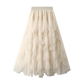 Irregular Mesh A-Line Pleated Maxi Skirt