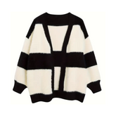 Oversized Knitted Striped Cardigan Sweater