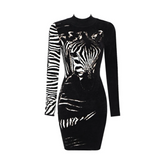 Zebra Pattern Long Sleeves Mini Dress