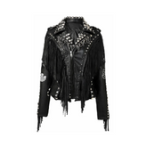 Studded Faux Leather Fringed Jacket