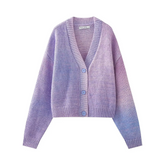 Purple Knitted V-Neck Cardigan Sweater