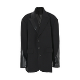 Pre Order: Black Spliced Faux-Leather Blazer