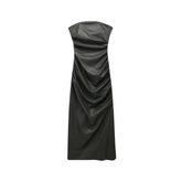 Strapless Midi Faux Leather Dress