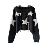 Stars Pattern V-Neck Knitted Sweater
