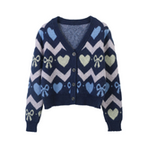 Heart Bow Knitted Cardigan Sweater