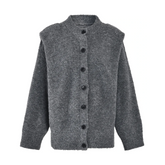 Gray Knitted Stand Collar Cardigan Sweater