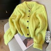 Green Knitted V-Neck Cardigans Top