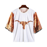 Sequined Longhorn Colorblock Jersey