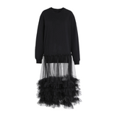 O-Neck Mesh Spliced Sweatshirt Dress